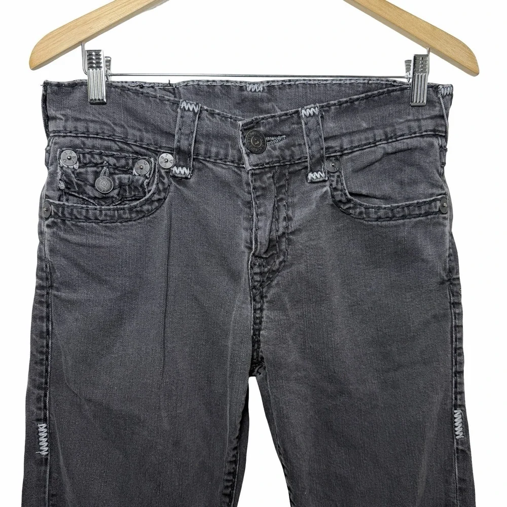 True Religion Geno W Flap Super T Jeans Mens 30x32 Black Straight Leg Distressed